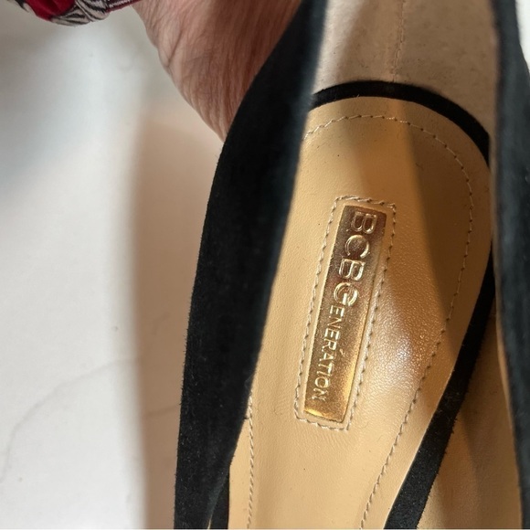 BCBG Black Suede Open Toe Heels 10 - Picture 8 of 12